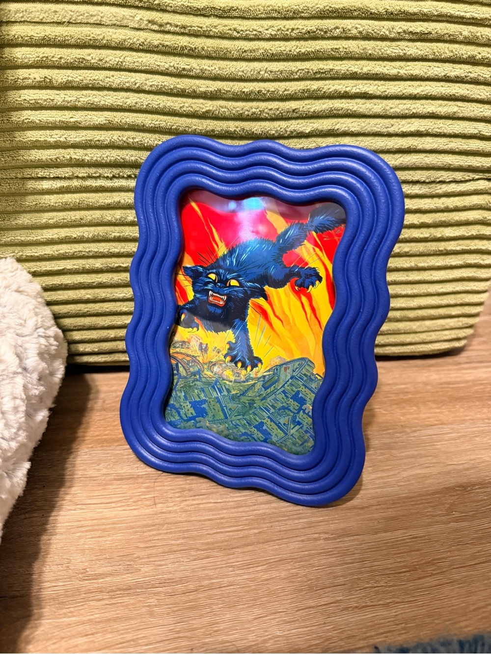 Max Studio Blue Wavy Frame with Dramatic Cat Artwork Dopamine Decor Fun 4x8